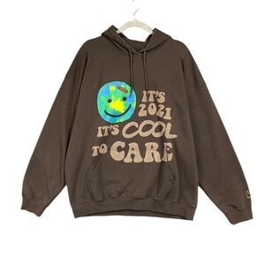 Lonely Ghost Hoodie Unisex Size XL Brown “ITS 2021 ITS COOL TO CARE”  Graphic